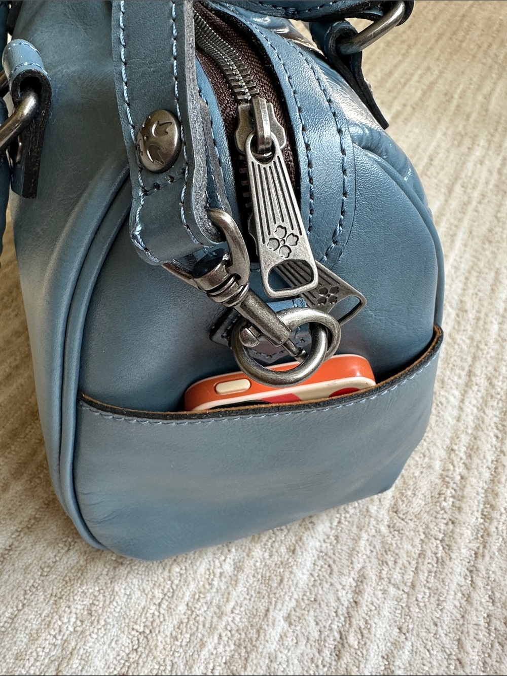 Like New Patricia Nash SKYE Leather HTF Safflower Blue Tooled Embossed Satchel - Picture 10 of 17